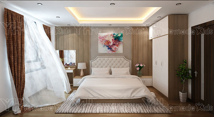 Thiết kế nội thất phòng ngủ với gam màu trắng tinh khôi