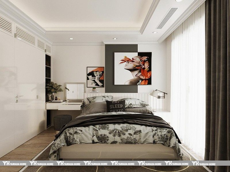 thiết kế nội thất phòng ngủ master gam màu trắng