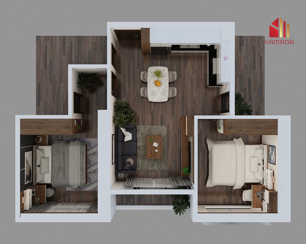 Thiết kế căn hộ 61m2